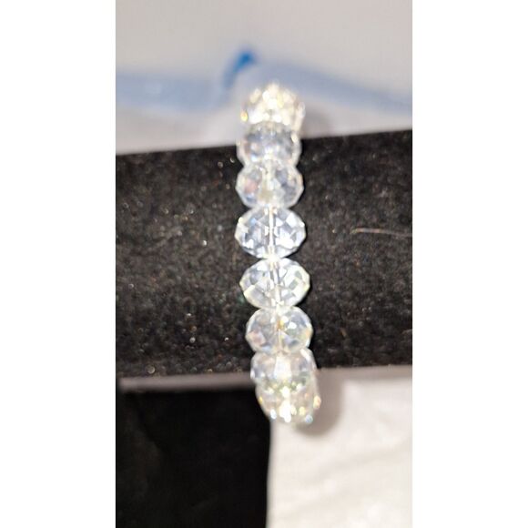 A Vintage Women's Stretch Bracelet Faceted Crystal Glass Elegant Eveningwear - Picture 2 of 8